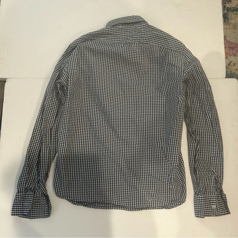 J Crew woven checkered navy white button down long sleeve shirt